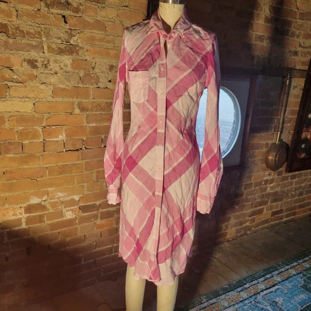 Victoria's Secret Moda International brand 100% Linen pink plaid dress